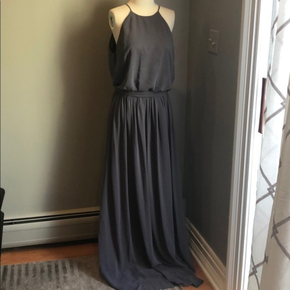 NWT BHLDN Alana grey chiffon maxi dress bridesmaid - Picture 4 of 8